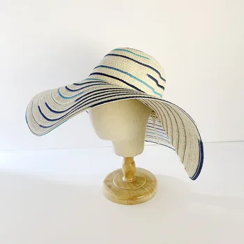 Цветни райета сламени шапки голям размер за жени, сгъваема солнцезащитная шапка с широка периферия, гъвкави панама, Дамска плажна шапка с козирка