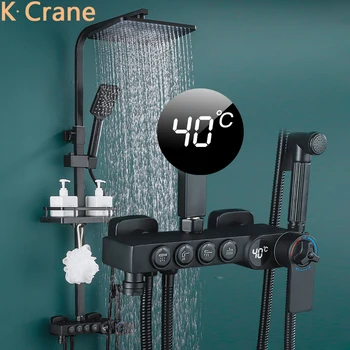 Цифров комплект за душ с топла и студена вода, монтиране на стена за баня, Термостатическая душ система, СПА-кран за баня с дъждовна тупалка, кран Grifo