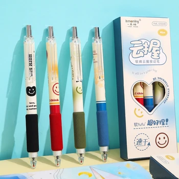 набор от гелевых дръжки Happy Smile, 4 бр., ретро дизайн, химикалка писалка 0,5 мм, бързо съхнещи мастила черен цвят за писане A7411