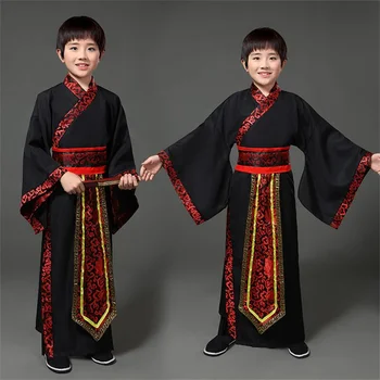 традиционните древнекитайские народни танци, костюми за момчета, детски класически детски костюми на династията тан, дрехи ханфу, рокля